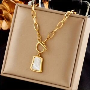 18k gold plated necklace with white Jade pendant boho fashion classic jewelry